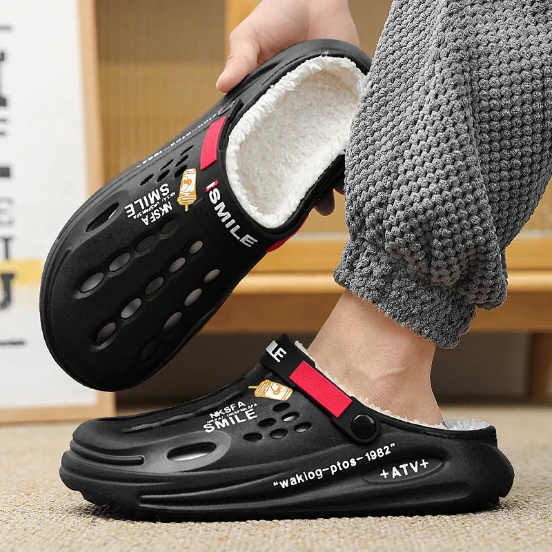 Winter Men Slippers Warm Furry Garden Shoes Soft Indoor Home Cotton Shoe EVA Plush Slides Casual Outdoor Comfortable Fur Clogs