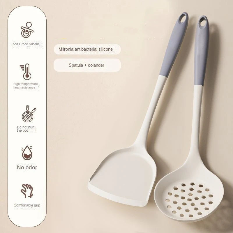 Dual Color Spatula Set Silicone Long Handle Kitchen Utensil Set Soup Spoon Heat-resistant Cooking Tool
