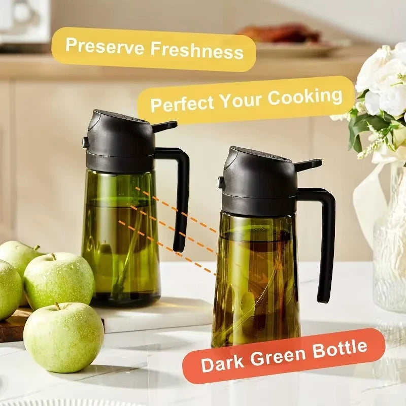 Plastic 2-in-1 Oil Dispenser & Sprayer 500ML Leakproof Olive Oil Sprayer Bottle for Cooking Spray Airfryer BBQ Camping