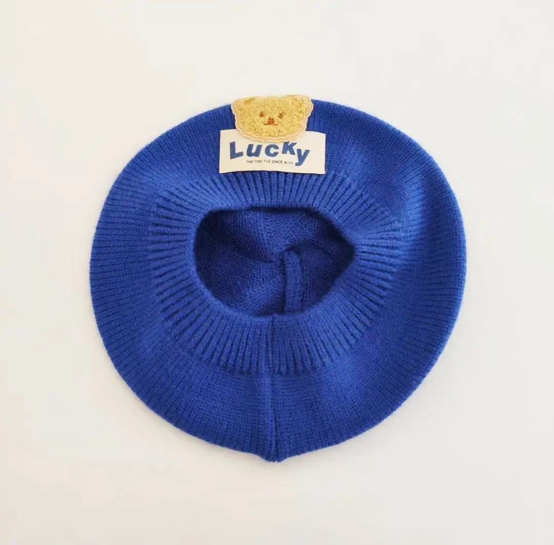 Flower Baby Beret Hat Winter Warm Knitted Beanie Cap for Infant Girls Korean Toddler Princess Artist Solid Color Painter Caps