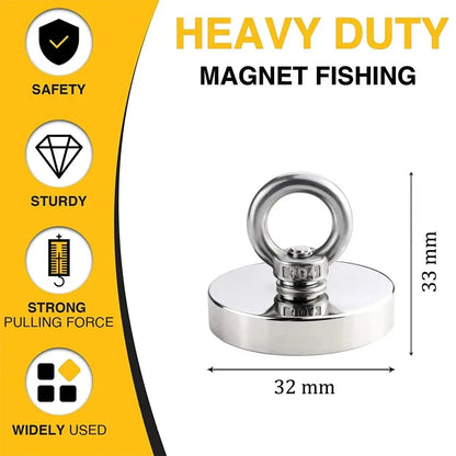 Super Strong Suction Salvage Helper, Made of N52 Heavy Rare Earth Material, with Countersunk Hole and Eyebolt Suction metal