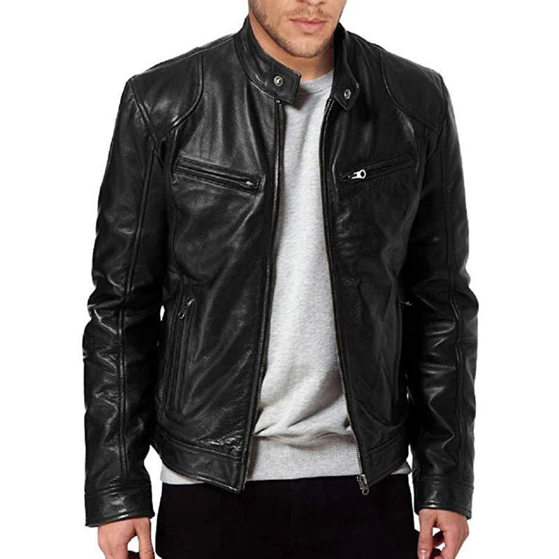 Motorcycle Leather Jackets Man Casual Fashion Motorcycle Coat Slim Fit Lapel PU Jackets Autumn Anti-wind Leather Coat Male
