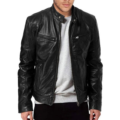 Motorcycle Leather Jackets Man Casual Fashion Motorcycle Coat Slim Fit Lapel PU Jackets Autumn Anti-wind Leather Coat Male