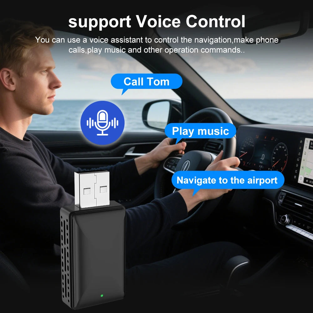 2-in-1 Wireless CarPlay Adapter for iPhone and Android Auto USB Adapter 5.8GHz WiFi automatic connection wired to wireless