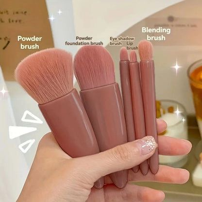 5 PCs Cosmetic Portable Makeup Brush Travel With Mirror Box Makeup Set Blush Blending Brush Eyeshadow Brushes Travel Makeup Set