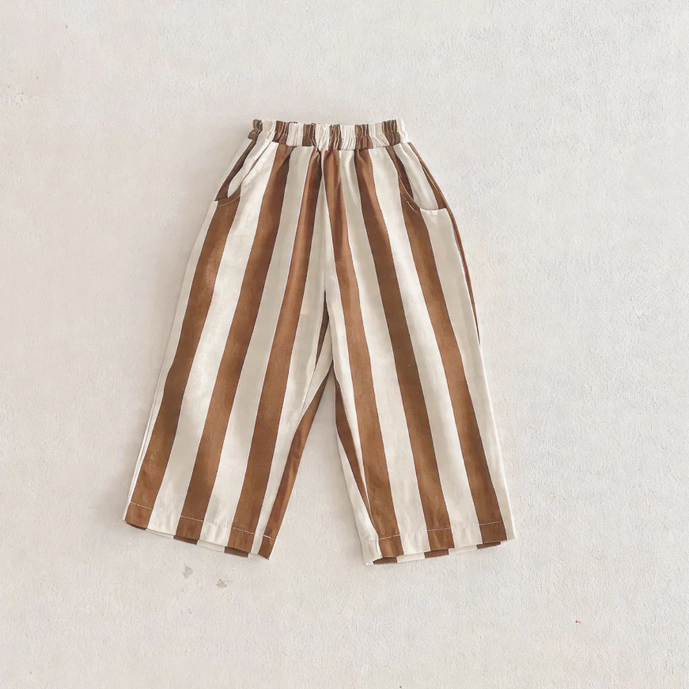 Autumn New Boy Girl Children Loose Striped Casual Pants Baby Pockets Fashion Pants Kid Outdoor Cotton Trousers Toddler Costume