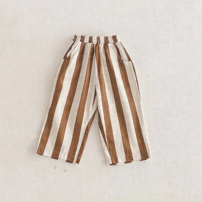 Autumn New Boy Girl Children Loose Striped Casual Pants Baby Pockets Fashion Pants Kid Outdoor Cotton Trousers Toddler Costume