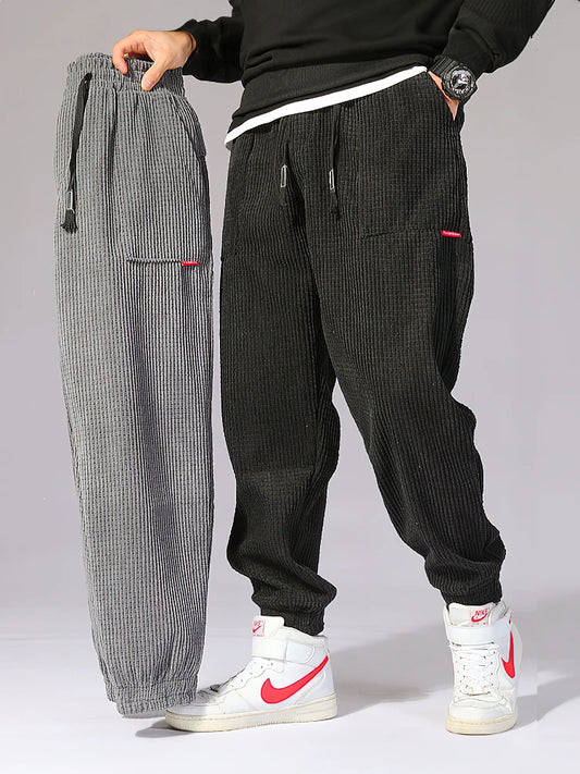 Baggy Corduroy Jogger Pants Men Tech Fleece Sweatpants Man Autumn Winter Casual Harem Pants Male Sport Thermal Trousers