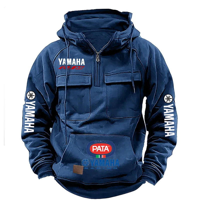 Yamaha Men's Muscle Movement Workwear Style Spring-Autumn New Model Fashion Solid Color Multi-Pocket Long-Sleeved Hooded Sweats