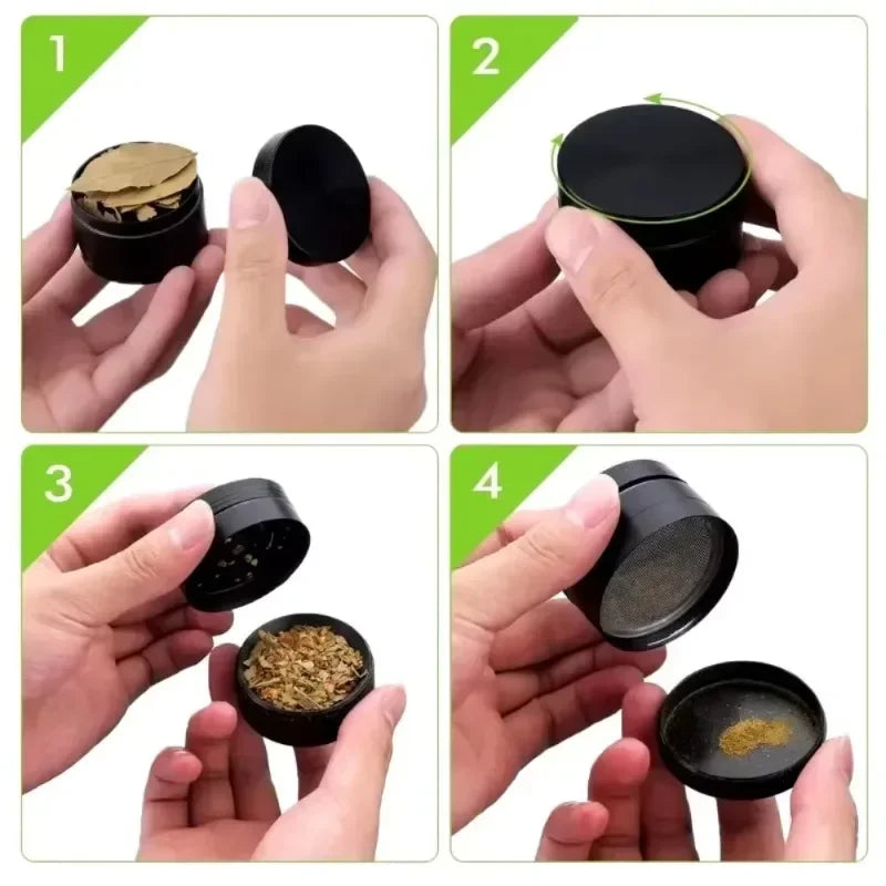 Spice Grinder 4 Piece Grinder Includes Stainless Steel Screen,Pollen Scraper Grass Tobacco Grinder Smoking Cigarette Accessories