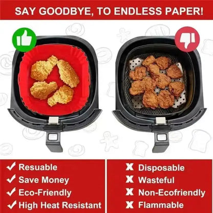 Reusable Silicone Air Fryer Liner Square 22cm Non-Stick Air Fryer Basket With Handles Silicone Oven Baking Tray Accessories