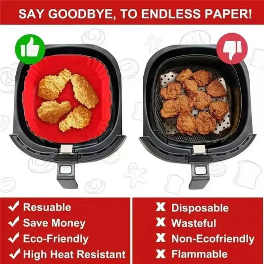 Reusable Silicone Air Fryer Liner Square 22cm Non-Stick Air Fryer Basket With Handles Silicone Oven Baking Tray Accessories
