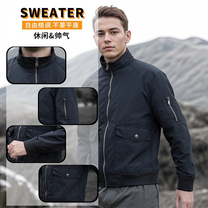 High Quality Handsome Male Jacket Spring Autumn Men's Business Casual Jacket Men Zipper Solid Color Fashion Stand Collar Coats