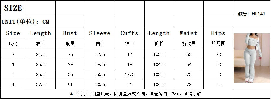 Casual Workout Two Piece Sets Woman Outfits Crop Long Sleeves Tops Foldover Flare Pants Tracksuit Suit Summer and Fall