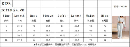 Casual Workout Two Piece Sets Woman Outfits Crop Long Sleeves Tops Foldover Flare Pants Tracksuit Suit Summer and Fall