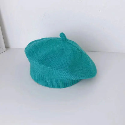 Flower Baby Beret Hat Winter Warm Knitted Beanie Cap for Infant Girls Korean Toddler Princess Artist Solid Color Painter Caps