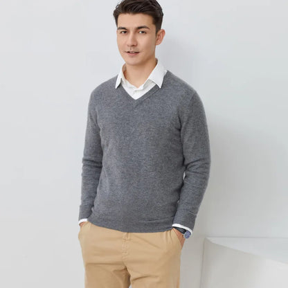 Cashmere Cotton Blend Classic V-neck Knitted Sweater Men Pullover 2024 Autumn Winter Soft Warm Business Casual Jumper pull homme