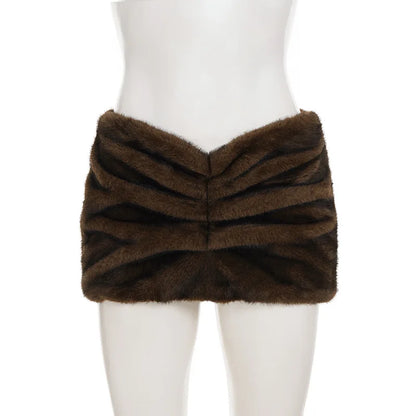ANJAMANOR Faux Fur Furry Skirts for Woman Sexy Club Wear Low Rise Mini Skirts Women Fall Winter Clothes