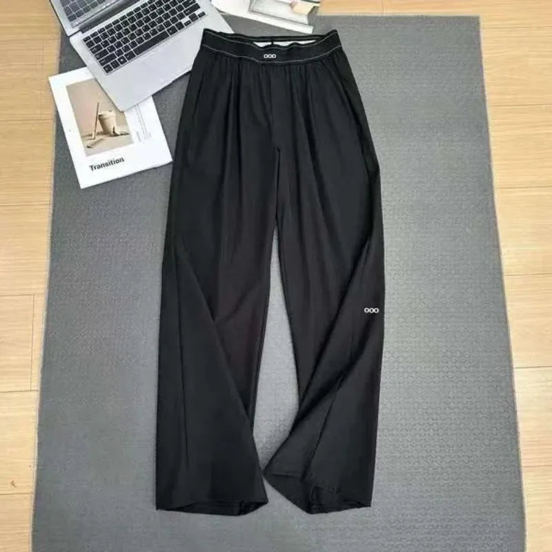 Loose Casual Pants Women's Summer High Waist and Thin Yoga Pants Breathable Drape Straight Mouth Wide Leg Sweatpants