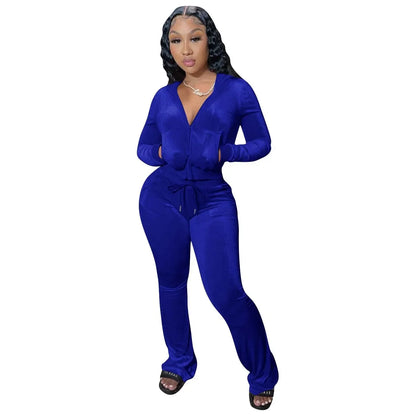 Hot Sale Fall Women's hoodie Set Zipper Pocket Crop Top Jacket Velvet Jogging suit Velour tracksuits Women Two Piece set