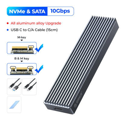 ORICO M.2 NVMe SSD Enclosure, USB 3.1 Gen 2 (10 Gbps) PCIe External Adapter NVMe Case for 2230/2242/2260/2280 M.2 SSD up to 8TB