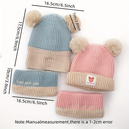 1Set Baby Hat Scarf Set Bear Warm Knitted Children Winter Hat Cap Bonnet Infant Toddler Kids Hat Boys Girls Crochet Beanie