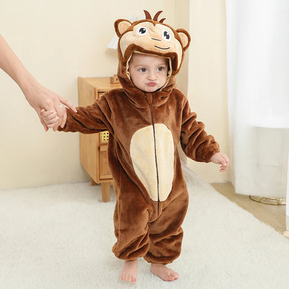 MICHLEY Carnaval Baby Cartoon Romper Winter Newborn Monkey Hooded Infant Clothing Boy Girl Pajamas Animal Onesie Jumpsuit