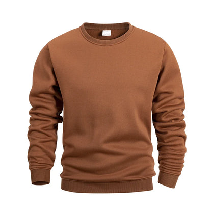 Men's Crew Neck Hoodies Autumn Winter Fleece Warm Casual Loose Pullover Solid Color Round Neck Sport Long Sleeved Sweatshirt