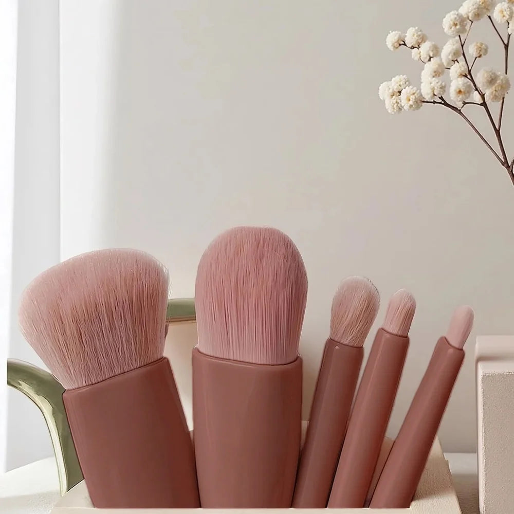 5 PCs Cosmetic Portable Makeup Brush Travel With Mirror Box Makeup Set Blush Blending Brush Eyeshadow Brushes Travel Makeup Set