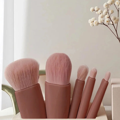 5 PCs Cosmetic Portable Makeup Brush Travel With Mirror Box Makeup Set Blush Blending Brush Eyeshadow Brushes Travel Makeup Set