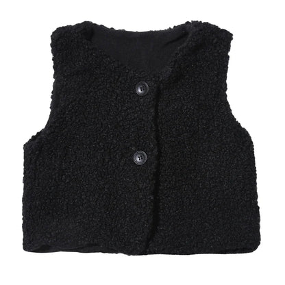 Autumn Winter Baby Plus Velvet Waistcoat Girls Boys Plush Vest Single Breasted V Neck Child Warm Fashion Warm Teddy Hair Coat