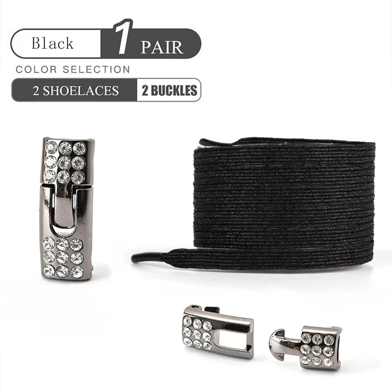 1Pair No Tie Shoe Laces Diamond Buckle Elastic Lace Shoelaces Pearl Light Colorful Fashion Without Ties Laces Sneaker Kids Adult
