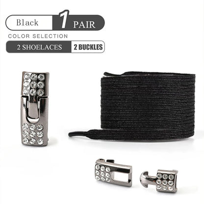 1Pair No Tie Shoe Laces Diamond Buckle Elastic Lace Shoelaces Pearl Light Colorful Fashion Without Ties Laces Sneaker Kids Adult