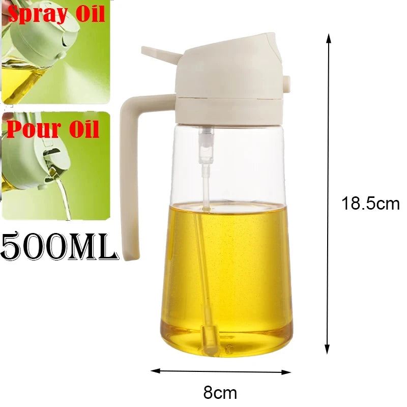 Plastic 2-in-1 Oil Dispenser & Sprayer 500ML Leakproof Olive Oil Sprayer Bottle for Cooking Spray Airfryer BBQ Camping