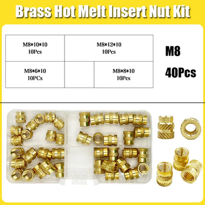 Brass Threaded Insert Nut Kit M2 M2.5 M3 M4 M5 M6 M8 Hot Melt Heat Knurled Embed Injection Copper Insertnut for 3D Print Plastic