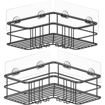 Basket Organizer Bathroom Corner Triangle Shelf Wall Mounted Storage Shelves Shampoo Holder Cosmetic Rack Iron Shower Drain