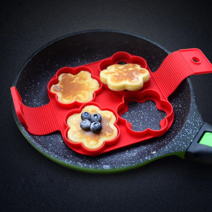 Pancake Maker Multiple Shapes 4 Holes Nonstick Silicone Baking Mold Ring Fried Egg Mold for Family Cooking DIY Daily Surprises