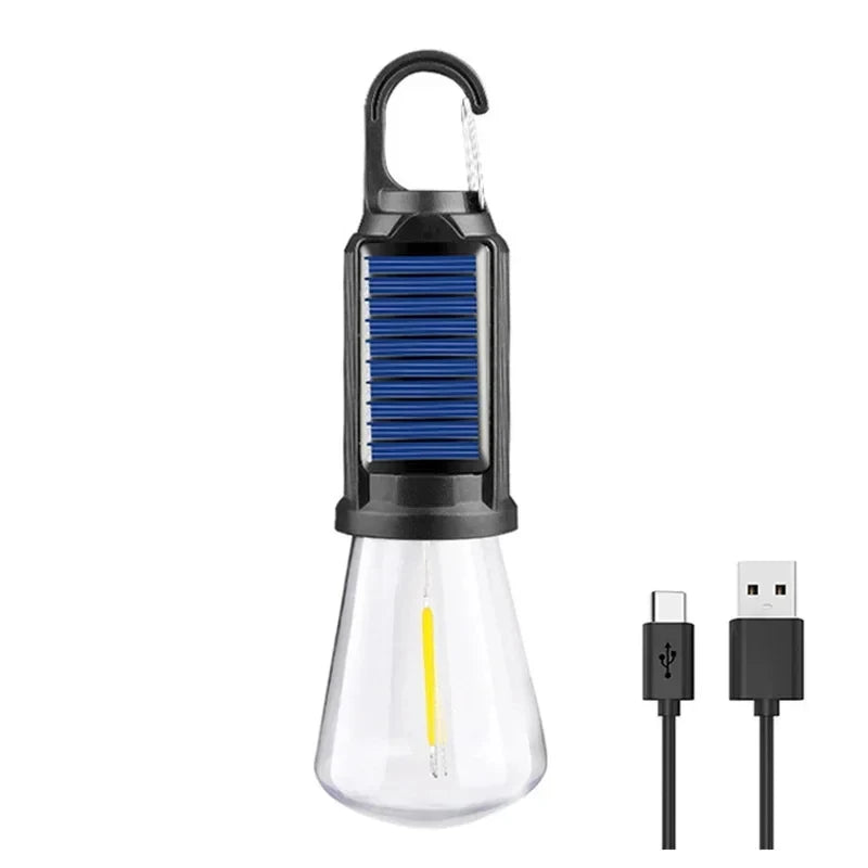 Vintage Solar & USB Rechargeable Camping Lantern LED Retro Tungsten Lamp Multifunctional Atmosphere Tent Light Bulb for Outdoor