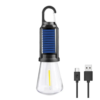 Vintage Solar & USB Rechargeable Camping Lantern LED Retro Tungsten Lamp Multifunctional Atmosphere Tent Light Bulb for Outdoor