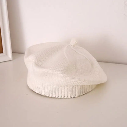 Flower Baby Beret Hat Winter Warm Knitted Beanie Cap for Infant Girls Korean Toddler Princess Artist Solid Color Painter Caps