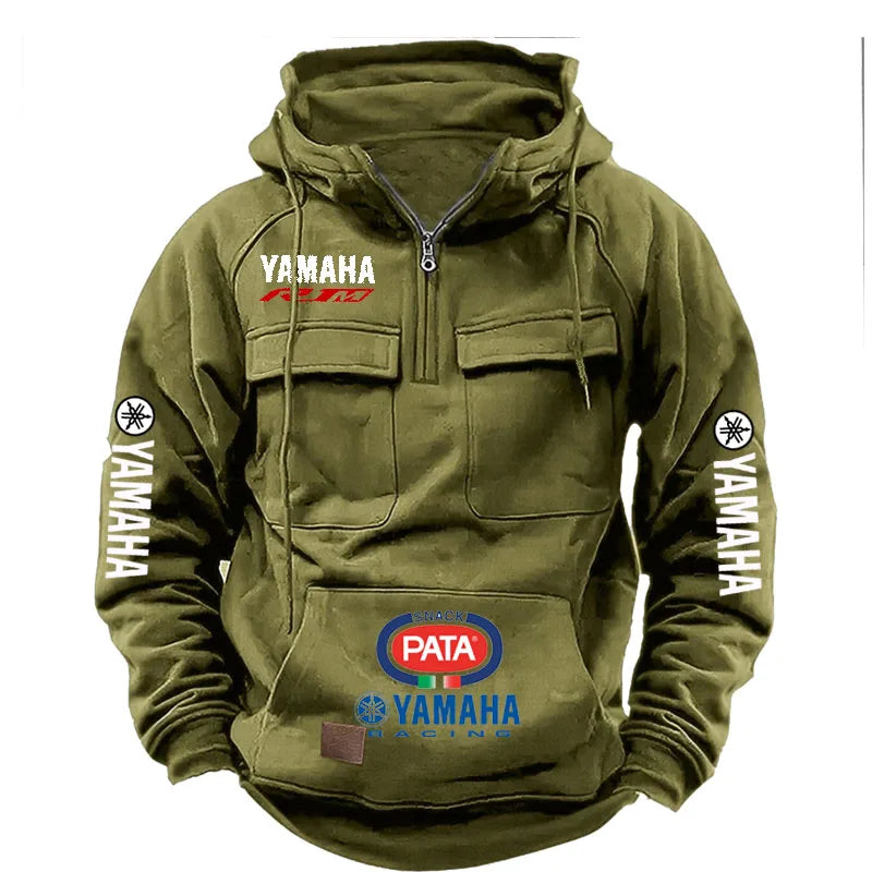 Yamaha Men's Muscle Movement Workwear Style Spring-Autumn New Model Fashion Solid Color Multi-Pocket Long-Sleeved Hooded Sweats