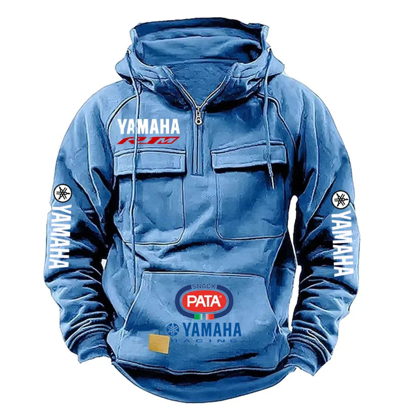 Yamaha Men's Muscle Movement Workwear Style Spring-Autumn New Model Fashion Solid Color Multi-Pocket Long-Sleeved Hooded Sweats
