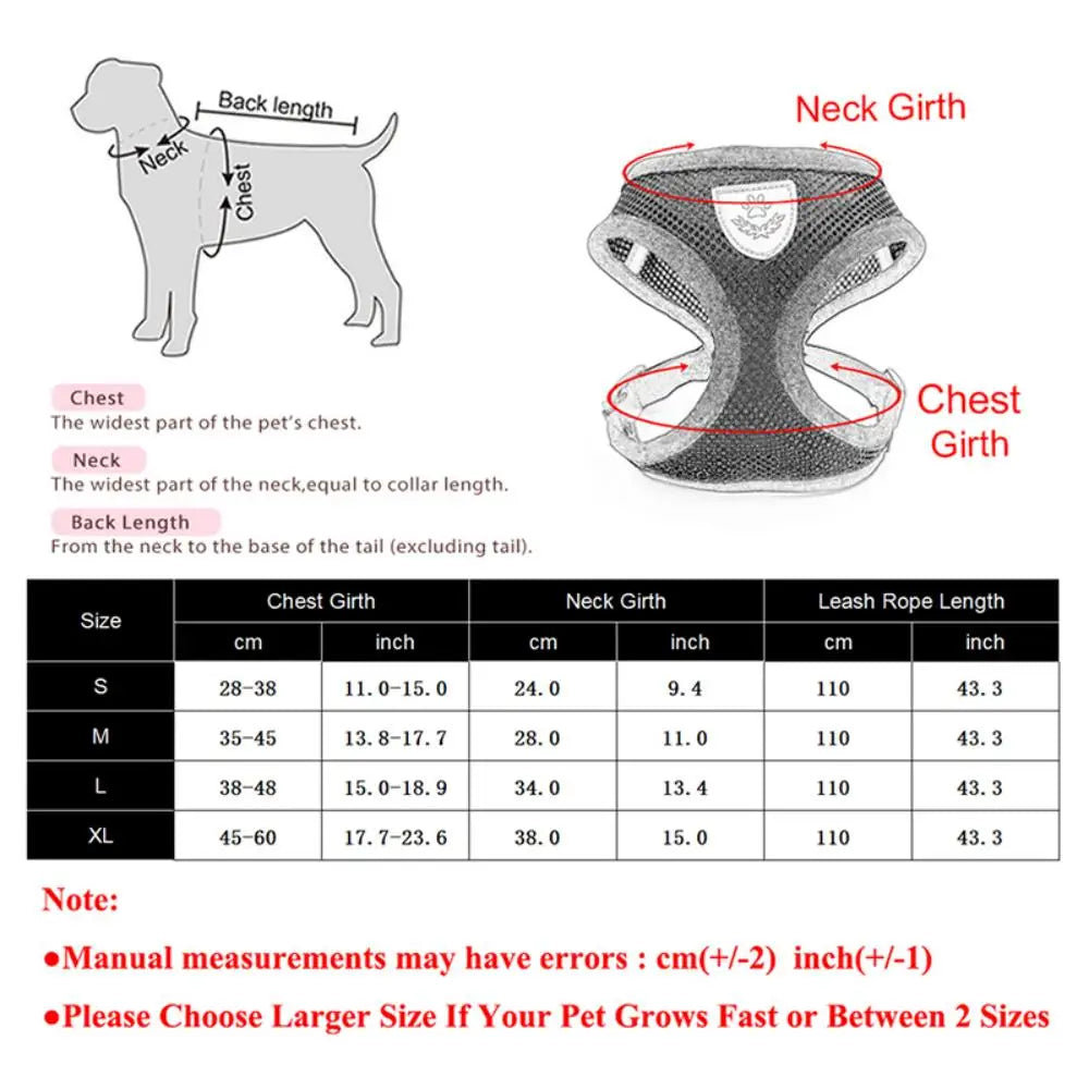 Adjustable Cat Dog Harness Leash Set Reflective Escape Proof Mesh Vest Puppy Kitten Chest Strap Pet Walking Safety Lead Supplies