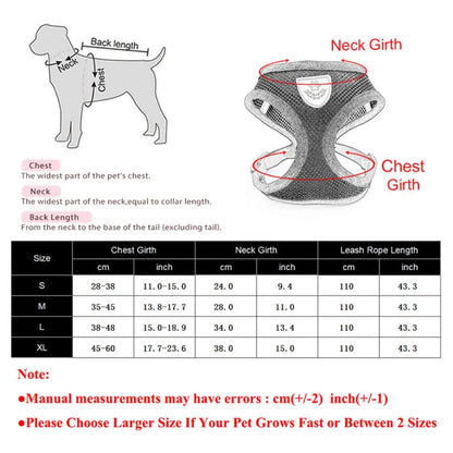 Adjustable Cat Dog Harness Leash Set Reflective Escape Proof Mesh Vest Puppy Kitten Chest Strap Pet Walking Safety Lead Supplies