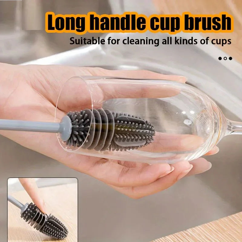 Silicone Milk Bottle Brush Cup Scrubber Glass Cleaner Kitchen Cleaning Tool Long Handle Drink Bottle Glass Cup Cleaning Brush