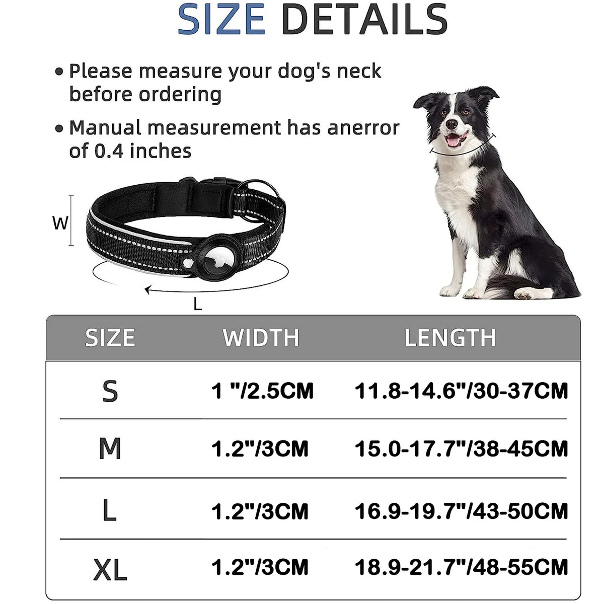 AirTag Dog Collar Reflective Dog Collar Padded Dog Collars AirTag Holder Case Adjustable Pet Collar for Small Medium Large Dogs