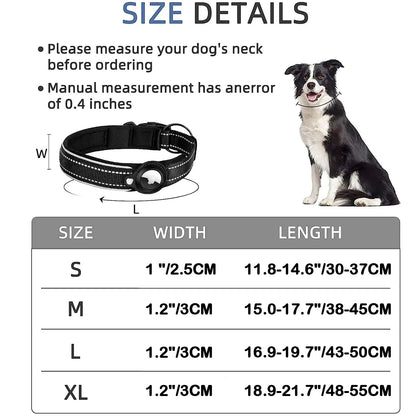 AirTag Dog Collar Reflective Dog Collar Padded Dog Collars AirTag Holder Case Adjustable Pet Collar for Small Medium Large Dogs