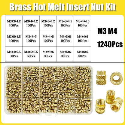 Brass Threaded Insert Nut Kit M2 M2.5 M3 M4 M5 M6 M8 Hot Melt Heat Knurled Embed Injection Copper Insertnut for 3D Print Plastic