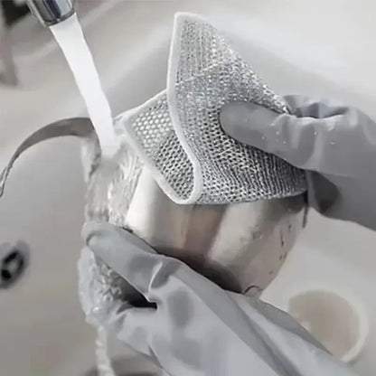 Thickened Steel Wire Cleaning Cloth Non-Scratch Double-layer Iron Microfiber Mesh Dishrag Washing Pot Rags Kitchen Towel