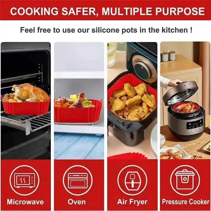 Reusable Silicone Air Fryer Liner Square 22cm Non-Stick Air Fryer Basket With Handles Silicone Oven Baking Tray Accessories